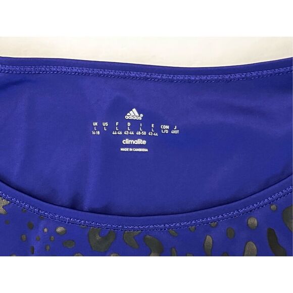 Adidas Climalite Graphic Scoop Neck‎ Top LARGE Graphic Activewear Pullover Blue - Picture 6 of 11